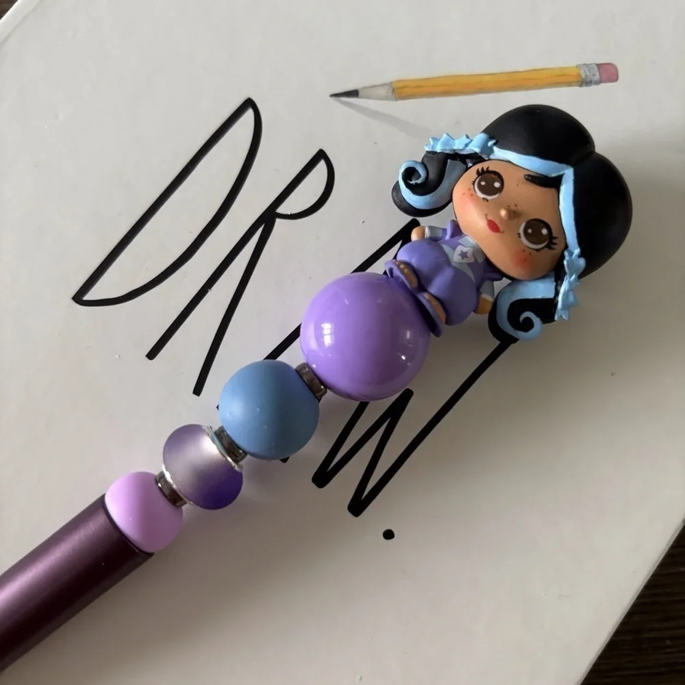 Rainbow Brite: Indigo handmade beaded pen